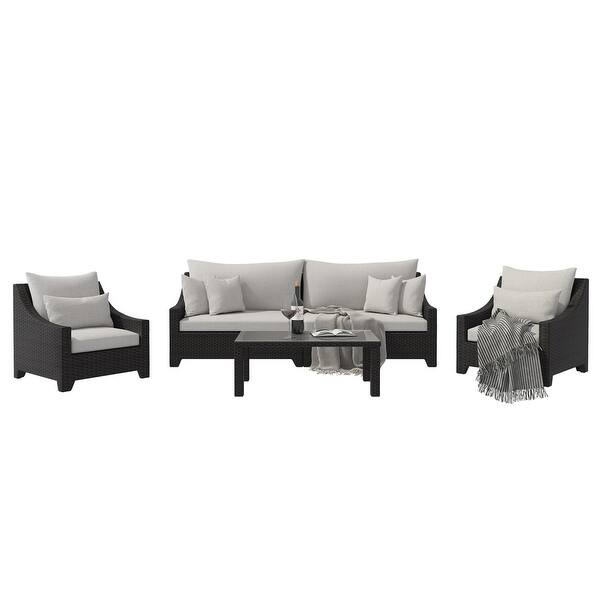 Shop Amarantos 5 Piece Patio Conversation Set Garden Cushioned Sectional Sofa Set Black Wicker With Grey Beige Cushions Overstock 31763453