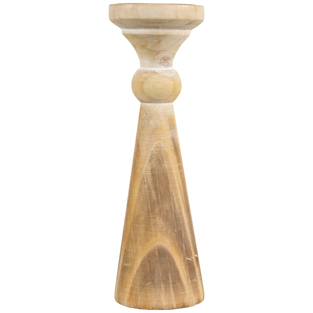 Two Tone Wooden Pedestal Pillar Candle Holder - 12"
