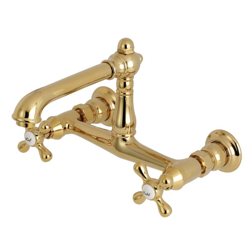 Kingston Brass English Country Two-Handle 2-Hole Wall Mount Bathroom Faucet - Polished Brass