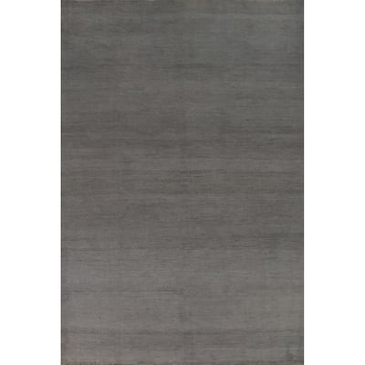 Solid Gray Gabbeh Oriental Area Rug Hand-Knotted Wool Carpet - 6'8" x 9'10"