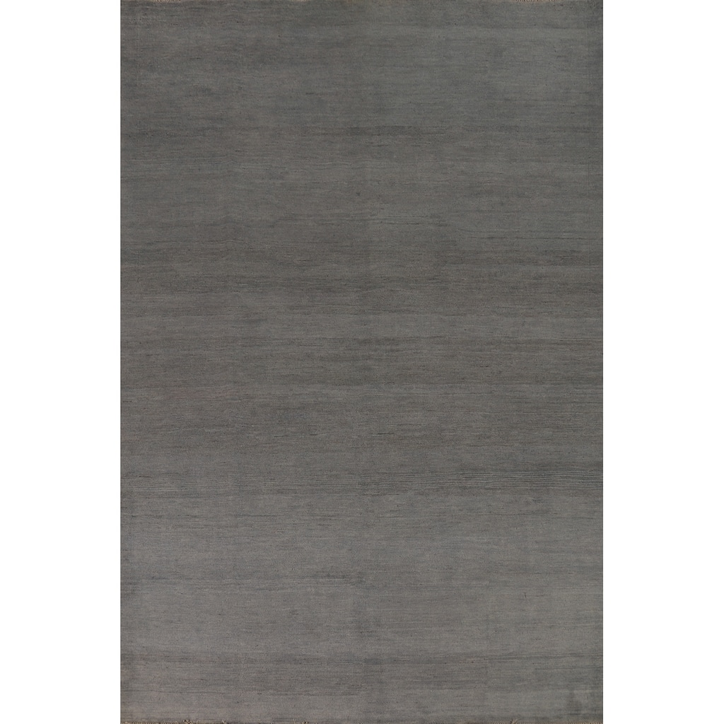 Solid Gray Gabbeh Oriental Area Rug Hand-Knotted Wool Carpet - 6'8" x 9'10"