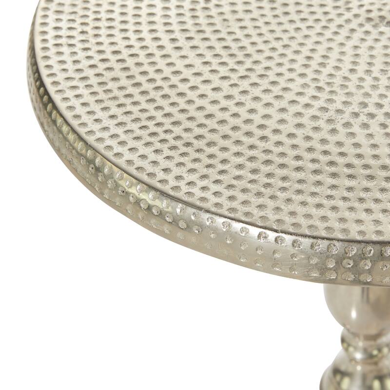 Aluminum Metal Small Hammered Accent Table with Scroll Legs - Silver - Roche River Decor - 15"W x 15"L x 22"H