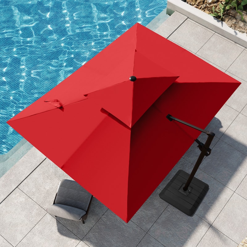 9 FT x 12 FT Outdoor Patio Dual Top Umbrella Cantilever Offset with Premium Base - Red