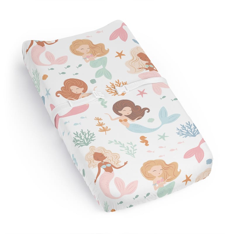 Sweet Jojo Designs Ocean Mermaids Girl Changing Pad Cover Sheet Pink Teal Under the Sea Underwater Theme Fairytale Fish Colorful