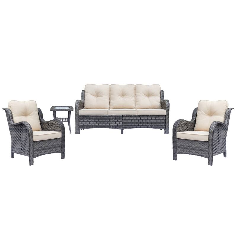 Outdoor Patio Furniture Sets Gray Wicker High Back Sofa Seating Set