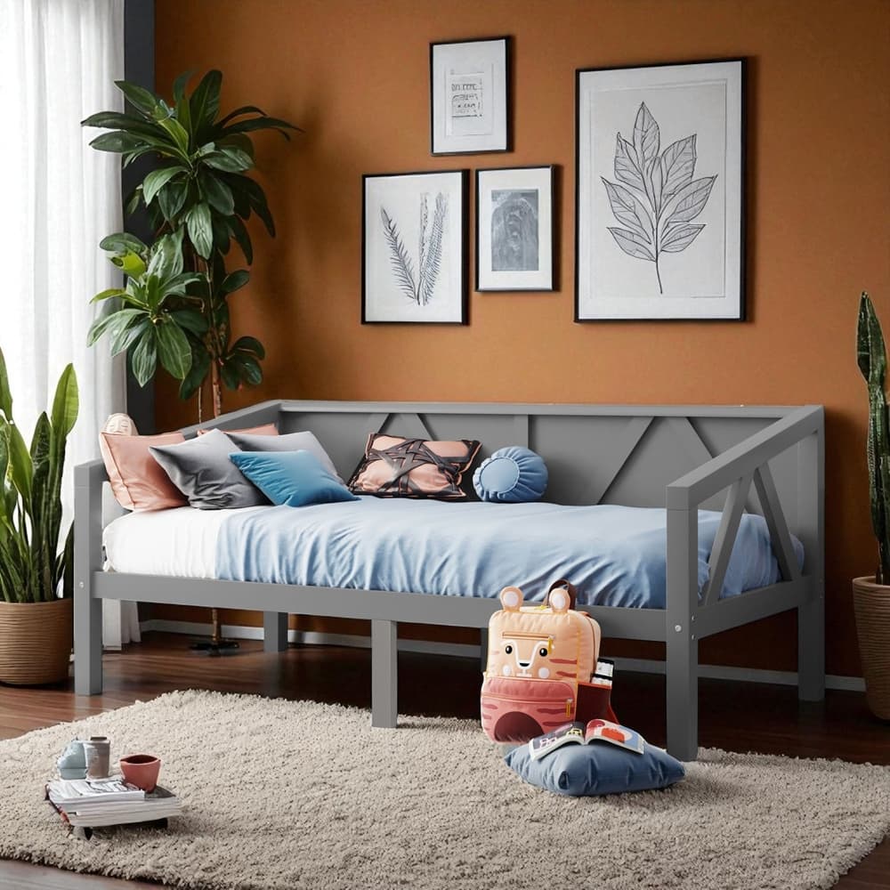 Twin/Full Size Wood Daybed Frame with Storage Space, Modern Sofa Bed with Backrest, No Box Spring Required