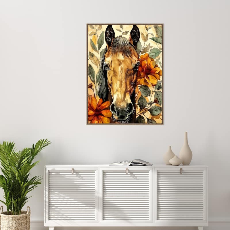 Horse in Flowers by Justyna Jaszke Framed Canvas Wall Art