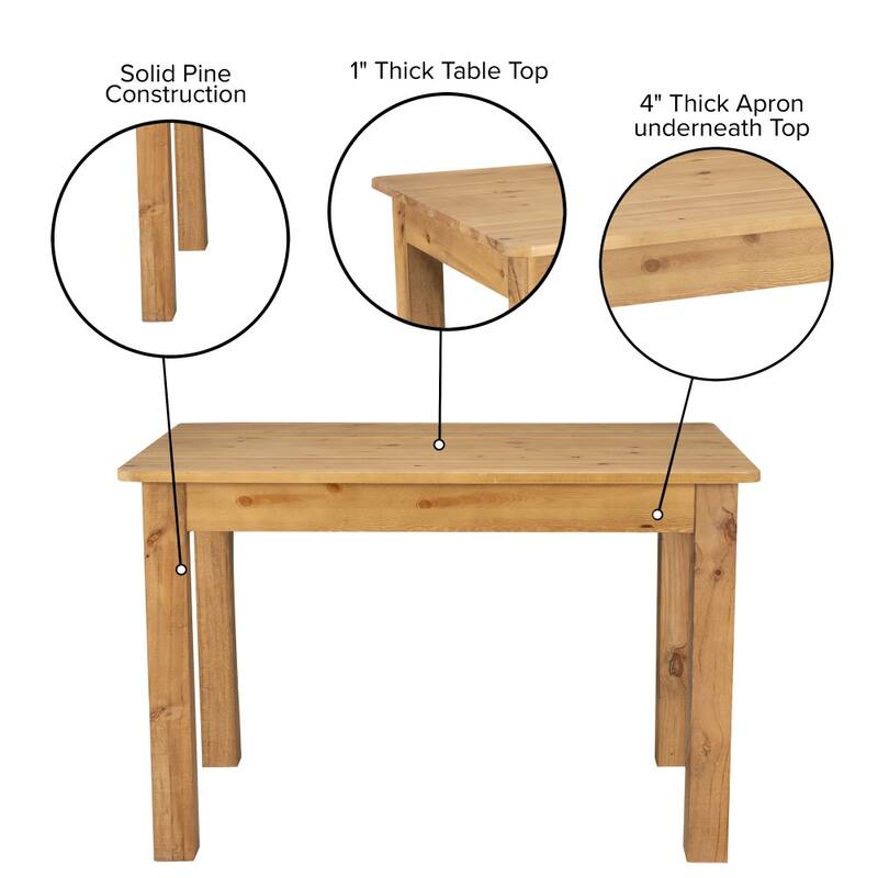 46" x 30" Rectangular Antique Rustic Solid Pine Farm Dining Table