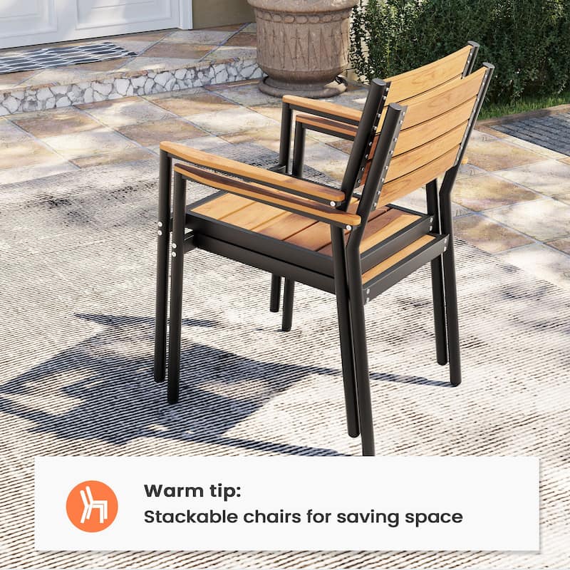 Pellebant 11PC Aluminum X Frame Outdoor Patio Dining Set Table with Stackable Armchairs