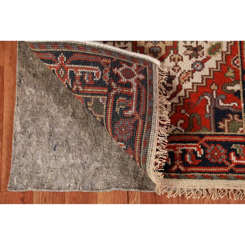 Hand Knotted Oriental 100% Wool Carpet Traditional Geometric Beige & Ivories Heriz (serapi) Runner Rug - 8' 0'' X 2' 7''