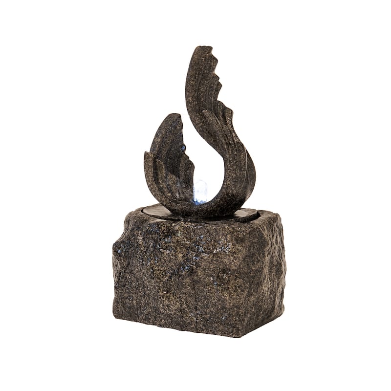 XBrand 25 in H Stone-look Sculptural Modern Freestanding Fiber Resin Outdoor Garden Fountain w/ LED Light - Black