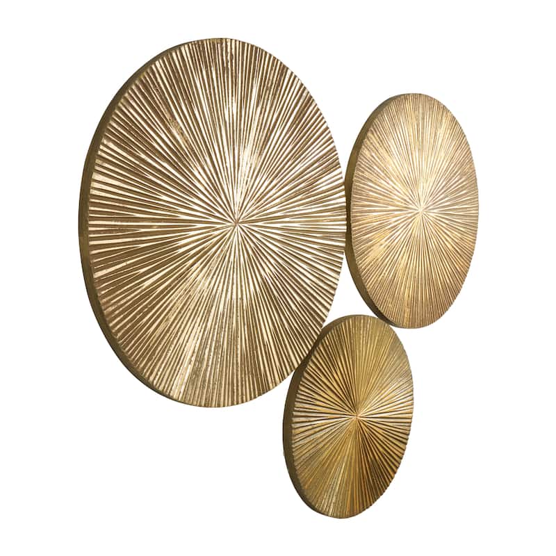 Wooden Plate Carved Radial Wall Decor - Set of 3 Gold, White, Black - CosmoLiving by Cosmopolitan