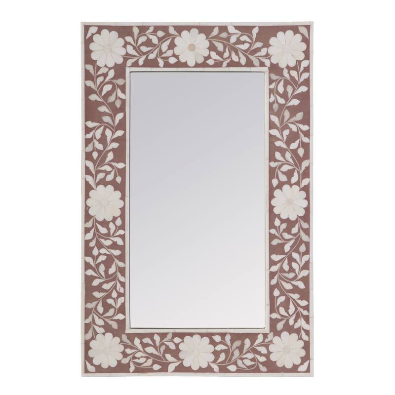 Vivienne 16 in. W x 24 in. H Rectangular Bone Inlay Horizontal or Vertical Hanging Accent Wall Mirror - Rose Bone