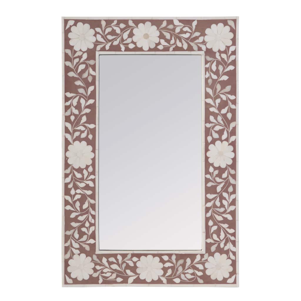 Vivienne 16 in. W x 24 in. H Rectangular Bone Inlay Horizontal or Vertical Hanging Accent Wall Mirror