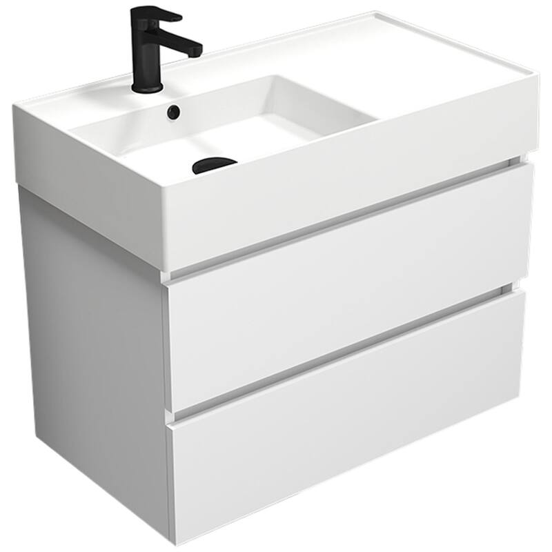 Nameeks Block-3217-W Block 32" Wall Mounted Single Basin Vanity Set - Glossy White - Glossy