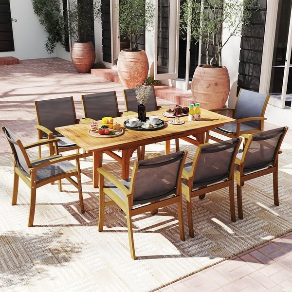 slide 2 of 10, Costway 9 PCS Acacia Wood Outdoor Dining Set for 6-8 with 1.97" - See Details Natural and Gray
