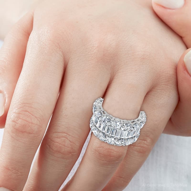 7.50Ct Baguette & Round Diamond Ring Gold Lab Grown