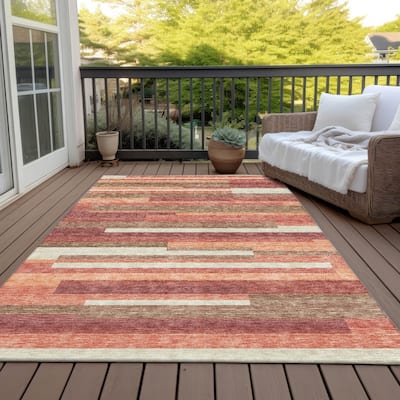Machine Washable Indoor/ Outdoor Chantille Contempory Stripe Rug