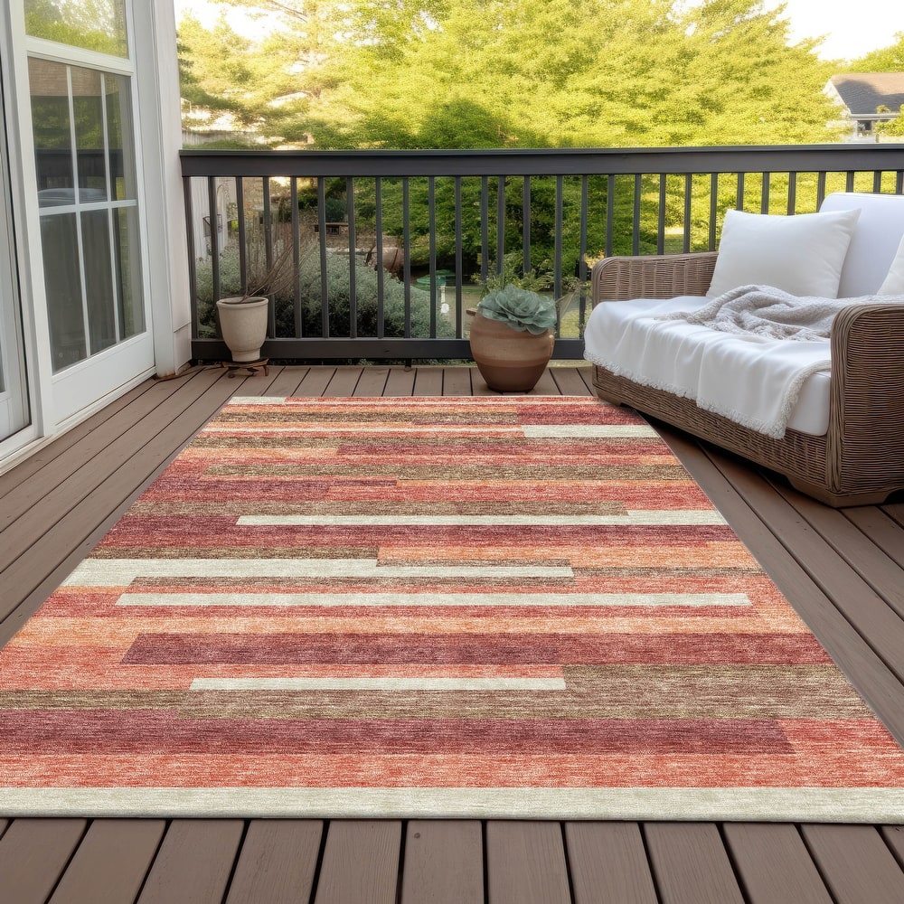 Machine Washable Indoor/ Outdoor Chantille Contempory Stripe Rug