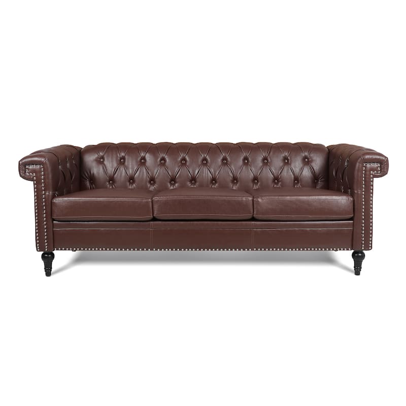 3-Seater Sofa Traditional Square Arm Comfortable Removable Cushion Couch with Wood Legs and Nailheads Design, 83.66 Inch Width