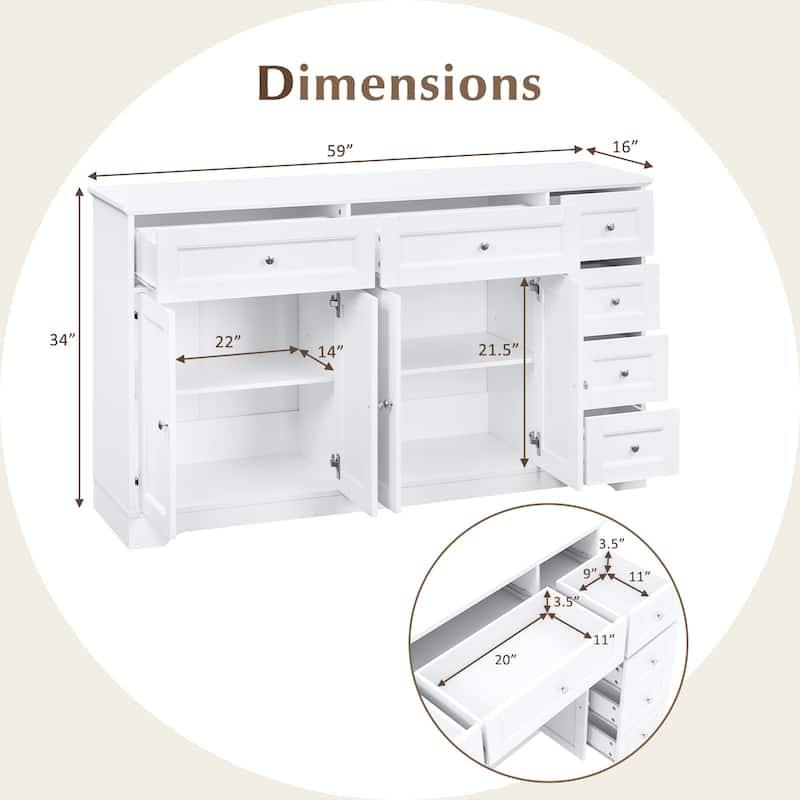 Gymax 59'' Large Storage Cabinet Buffet Sideboard w/ 4 Doors & 6
