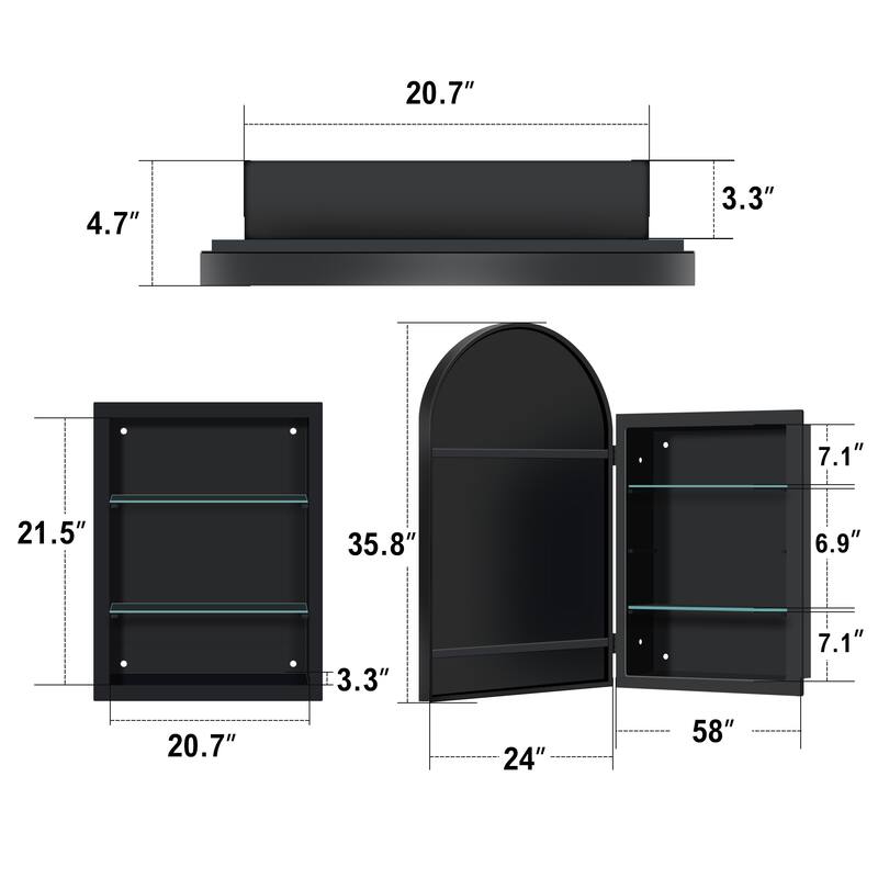Set of 2 Recessed Metal Framed Medicine Cabinet