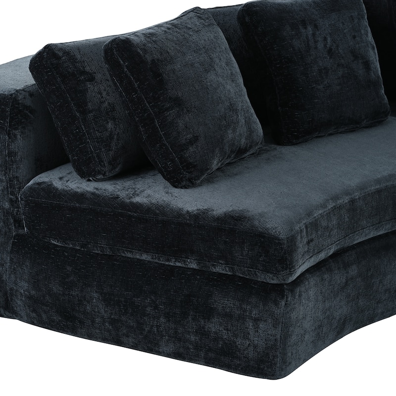 115.7" Chenille Modular Sofa Set with Curved Design - 4-Seater and 5 Cushions (No Assembly Required)