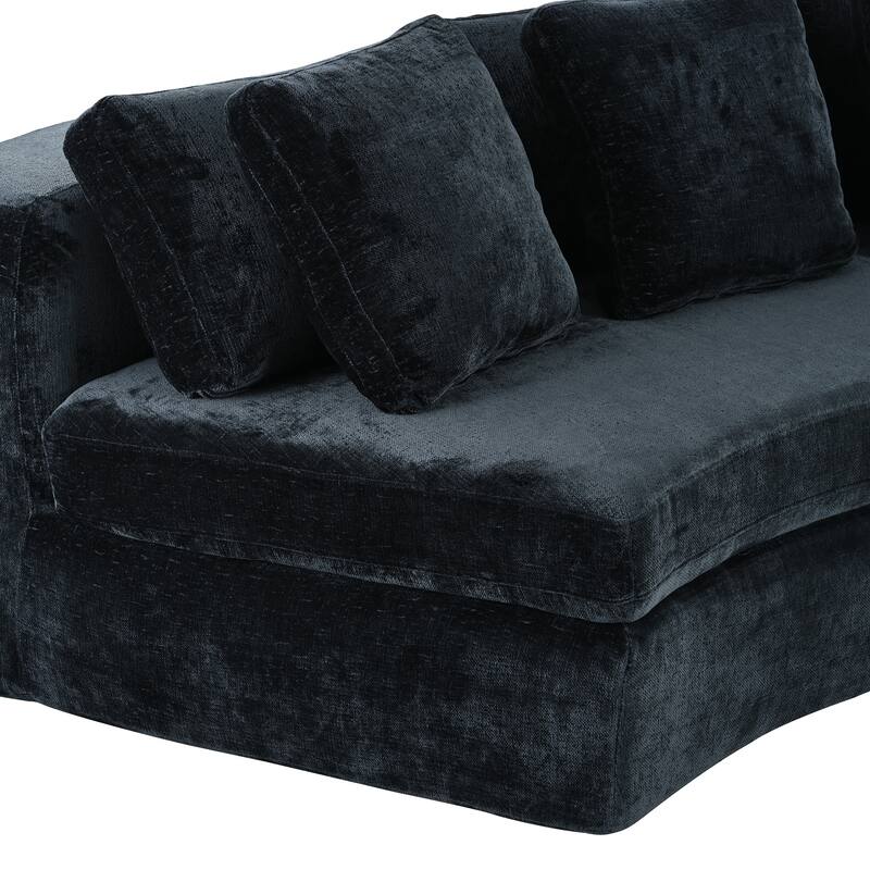 Modular Sectional Sofa, 2-Piece Set with 5 Pillows Chenille Jacquard Curved Couch, Upholstered Couches No Assembly Required