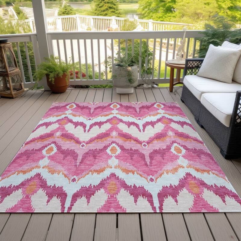 Machine Washable Indoor/ Outdoor Chantille Boho Ikat Rug - Pink - 8' x 10'