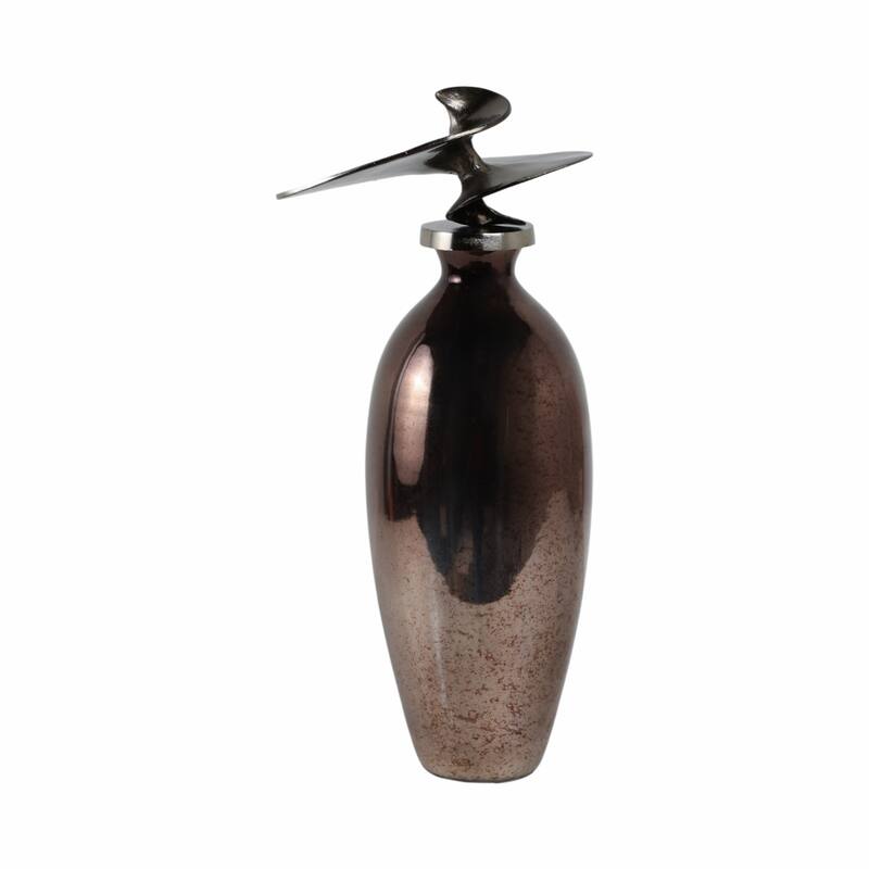 Glass Vase with Sculptural Aluminum Accent Metal Transitional Style