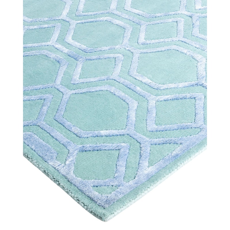 Modern One-of-a-Kind Handmade Area Rug - Blue, 9' 3" x 12' 1" - 9' 3" x 12' 1"