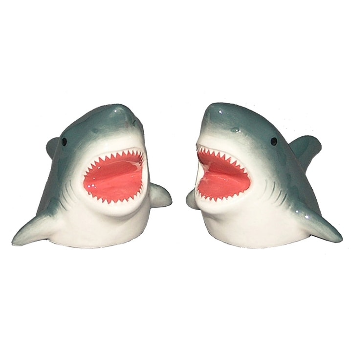 Shark Bite Funny Salt and Pepper Shakers Ceramic - Gray - Bed Bath