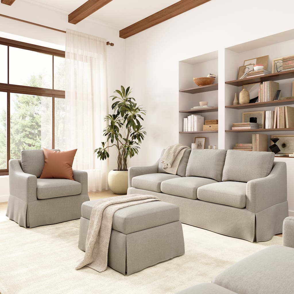 Bush Home Harper 80W Sofa, Swivel Chair, and Ottoman with Slipcovers - 80.87" W x 30.2" D x 36.22" H