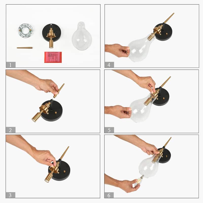 Synia Modern Black Brass Wall Sconces Glass Bathroom Vanity Lights for Hallway - L 5" x W 7" x H 15"