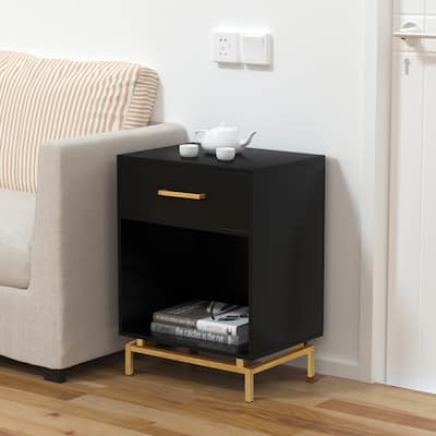 Anmytek Modern 1-Drawer Black Nightstand Wood Bedside Table End Table with Open Shelf for Bedroom