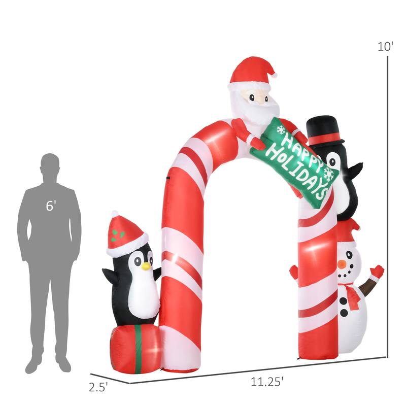 HOMCOM Giant 10ft Christmas Inflatables Decorations Archway with Santa Claus and Penguin, Blow-Up Outdoor LED Yard Display