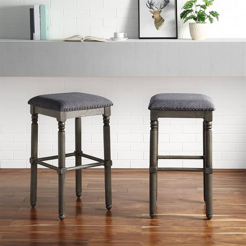 Wood Upholstered Bar Stools, Set of 2
