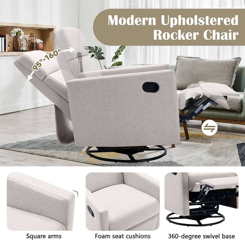 Modern 360° Swivel Sliding Linen Upholstered Recliner