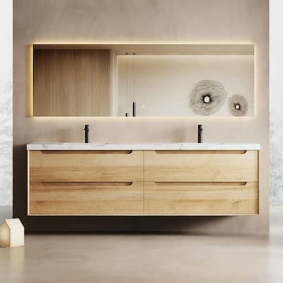 Prismis 60" 72" 84" Wall-Mount Premium Bathroom Vanity with Quartz Top