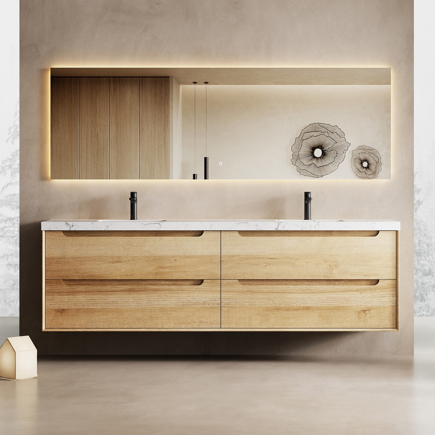 Tutela 60" 72" 84" Wall-Mount Premium Bathroom Vanity with Quartz Top