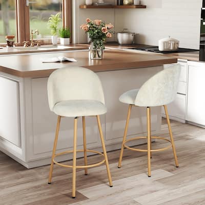 Homy Casa Set of 2 Counter Stools with Fabric Upholstery and Light Wood-Look Legs for Contemporary Kitchens and Casual Dining
