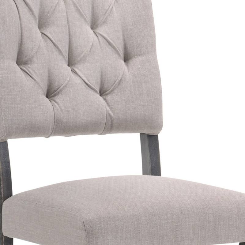 HomeRoots Set of Two Tufted Gray Upholstered Linen And Solid Wood Open Back Dining Side Chairs