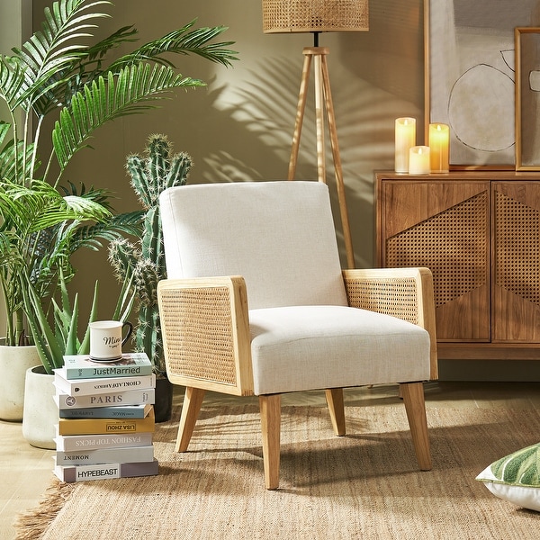 Carmina Upholstered Accent Chair with Natural Rattan Arms by HULALA HOME On Sale Bed Bath Beyond 28901170