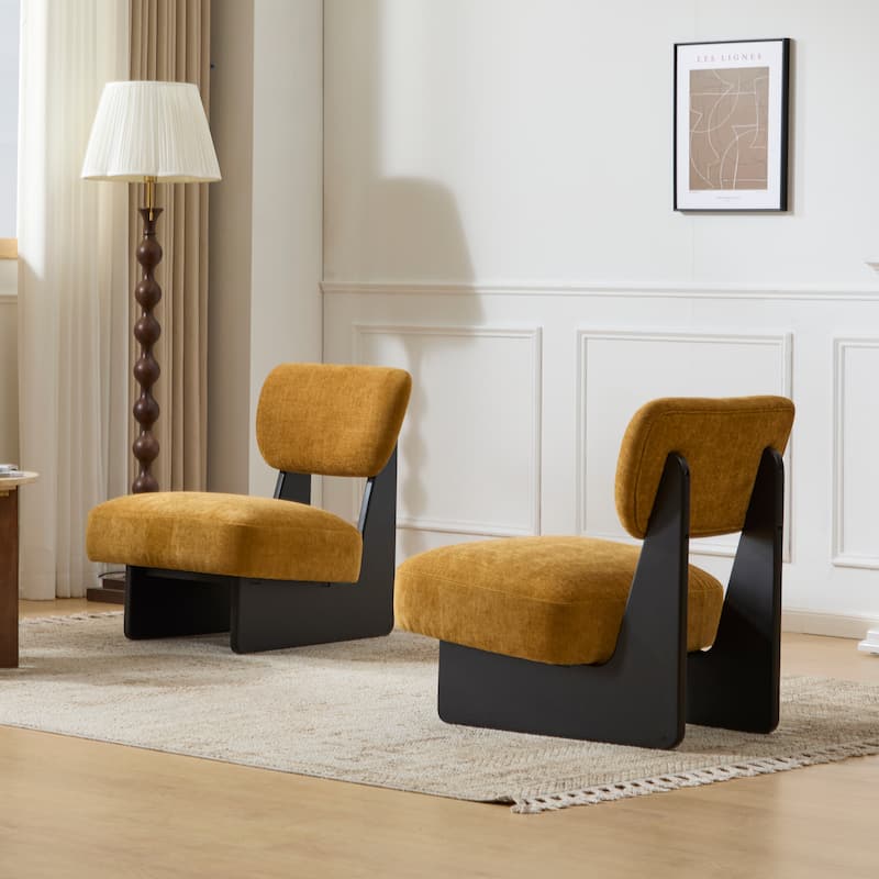 [Set of 2] Modern Polyester Lounge Chairs - Sturdy Wood Base, Minimalist Design.