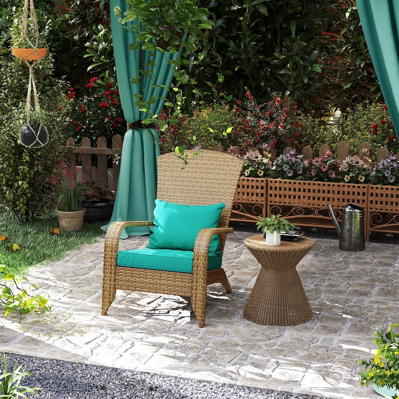 Outdoor Rattan Adirondack Chair with Cushions and Steel Frame Patio Seat for Porch or Pool - 25.2" W x 31.5" D x 35.4" H