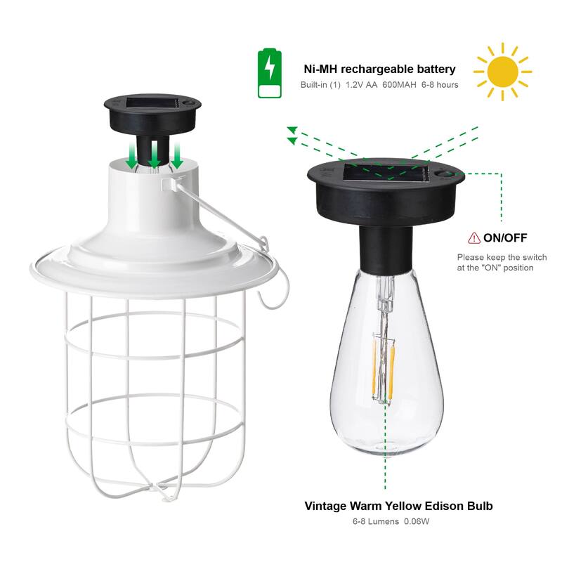 Glitzhome Set of 2 Metal Wire Solar Powered Outdoor Hanging Lantern