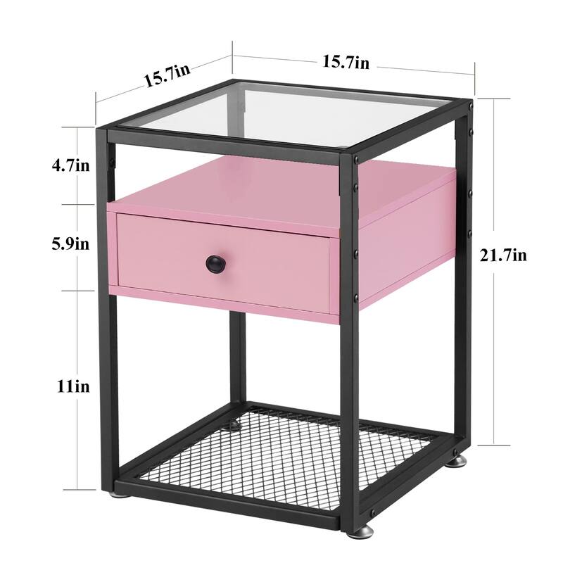 VECELO Modern 1-Drawer Nightstands with Tempered Glass Top