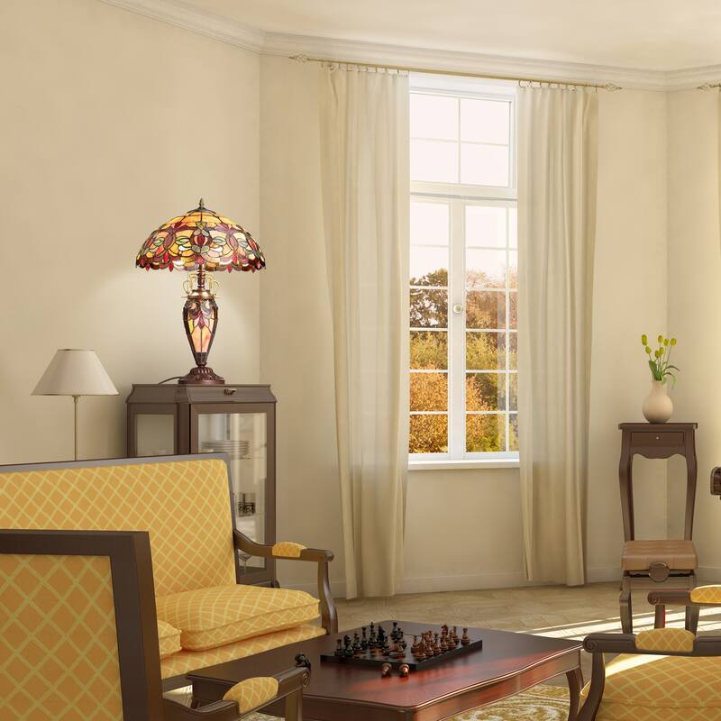 Winslow River of Goods Victorian Double Lit Stained Glass Dome Shade 24.5-Inch Table Lamp - 17.25" x 17.25" x 24.5"