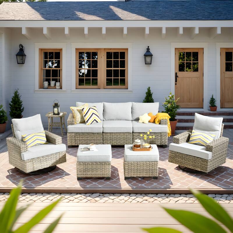 HOOOWOOO 8-piece Wicker Patio Furniture Swivel Chair Set - Grey