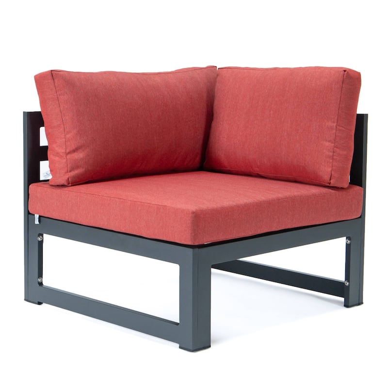 LeisureMod Chelsea 4-Piece Outdoor Patio Sectional Loveseat Set Black Aluminum with Cushions